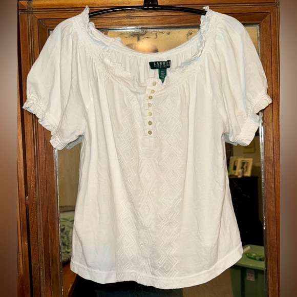 Women's Lauren Ralph Lauren Cropped Blouse, size Petite Medium - Picture 2 of 11